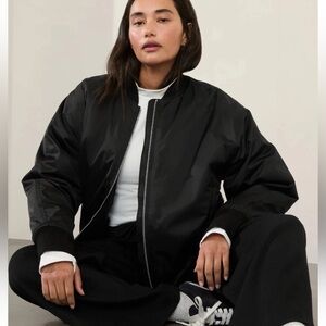 Athleta Sateen Bomber Black Zip Jacket Women's Size Large Coat NWT